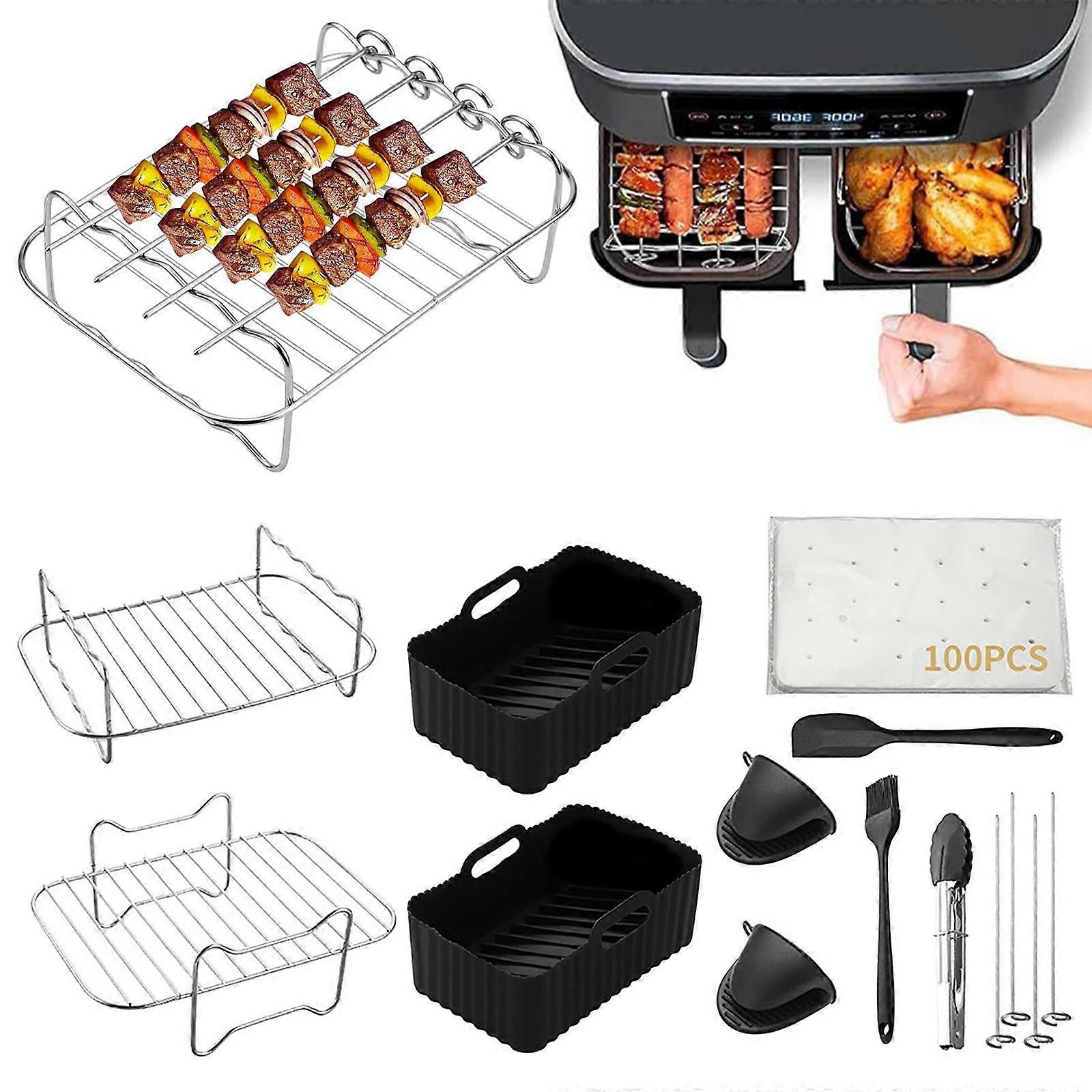ZKCCNUK 201 Stainless Steel Fryer Rack with 4 Pins, Compatible with Double Boiler, Rectangle Kitchen Gadget for Home Use
