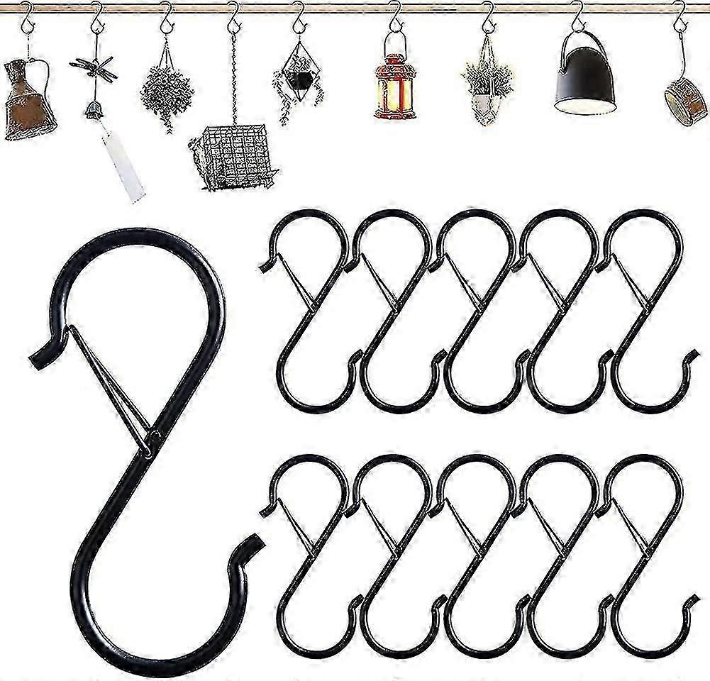 10 γάντζοι μετάλλων S βαρέων καθηκόντων για κρέμασμα, μαύροι με ασφαλή σχεδιασμό ασφάλειας