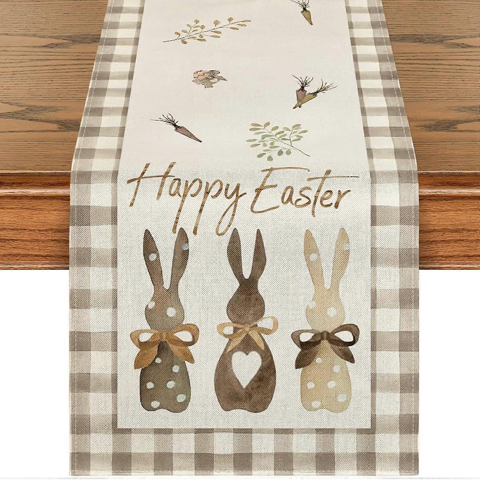 Easter Table Runner 16x71 Inches Waterproof and Reusable Bunny Carrots Eggs Pattern Spring Kitchen Decor