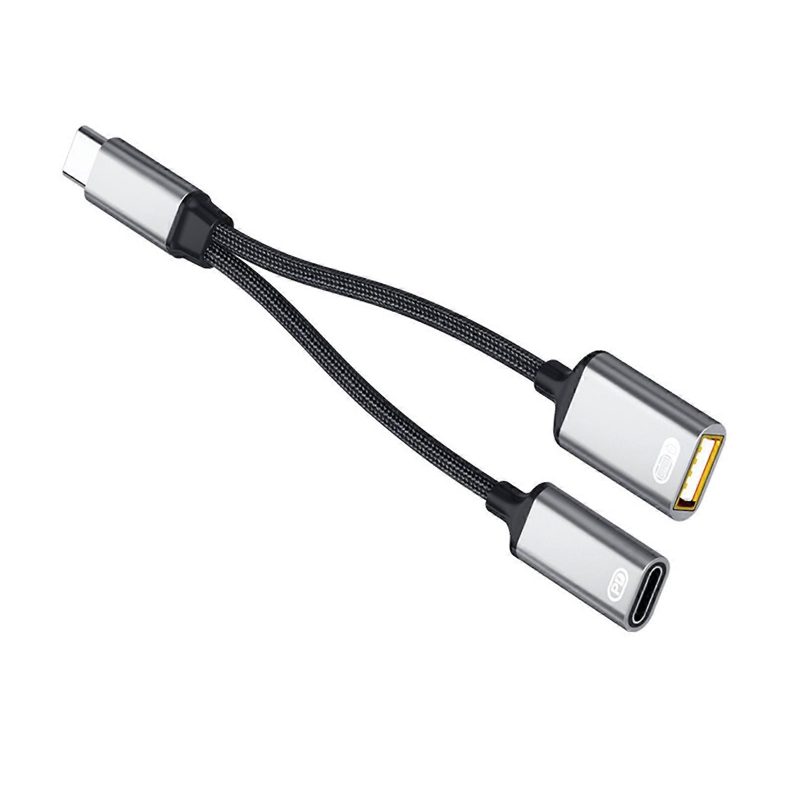 60WPD OTG 2 in 1 USB C Splitter to Two USB Type C Headphone for Phone 15 Fast Chargers Multicolor