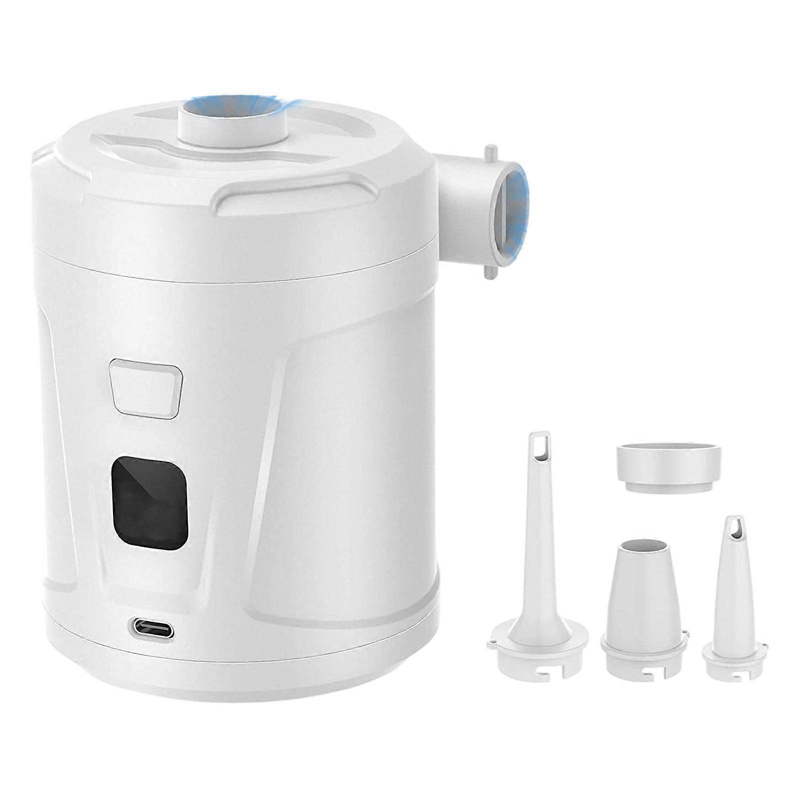 Compacts Rechargeable Air Compressors For Inflatable Mattress Pool Toy Travel Overheats Protecting Light weight  White
