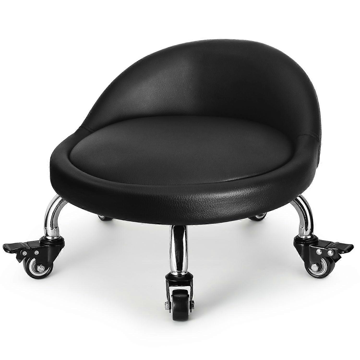 Low Height Rolling Stool with Backrest and Wheels for Garage, , Home or Office