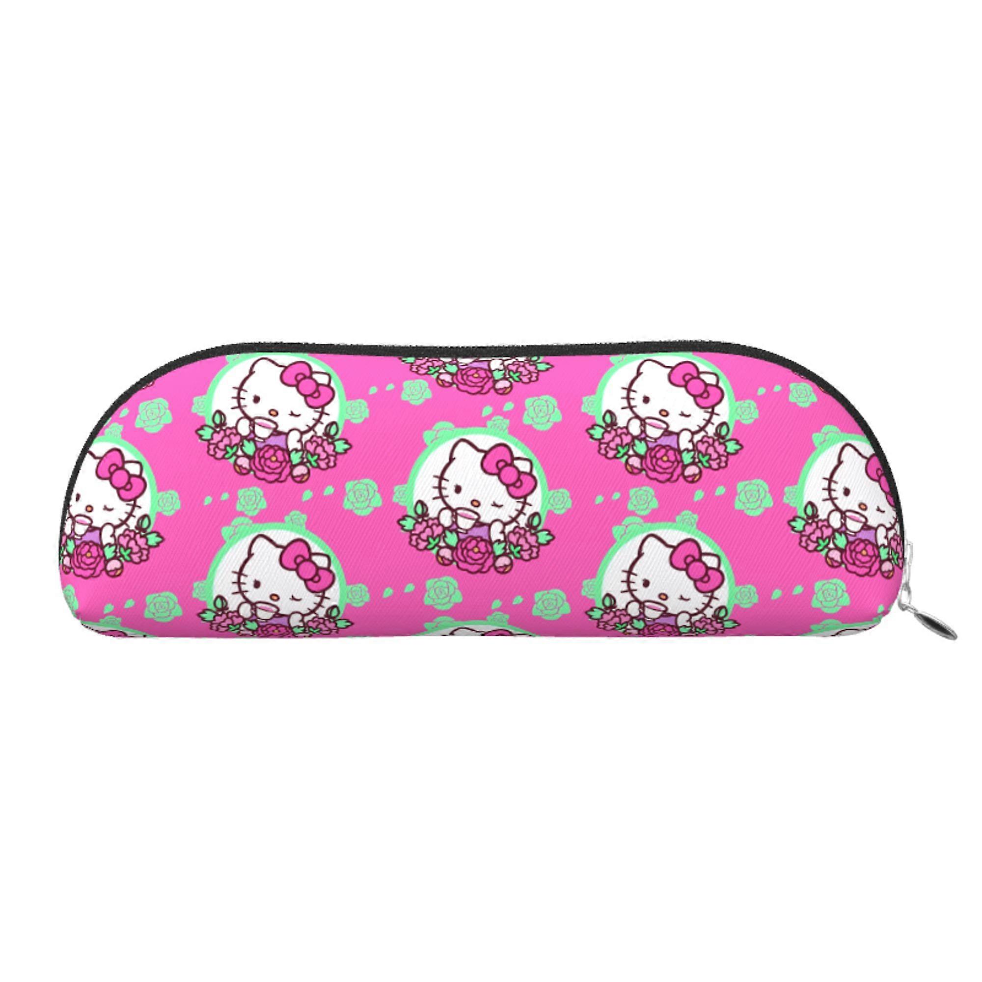 Hello Kitty Leather Semi-circular Zipper Pencil Case Large Capacity Multi-function PVC Semi-circular Storage Bag