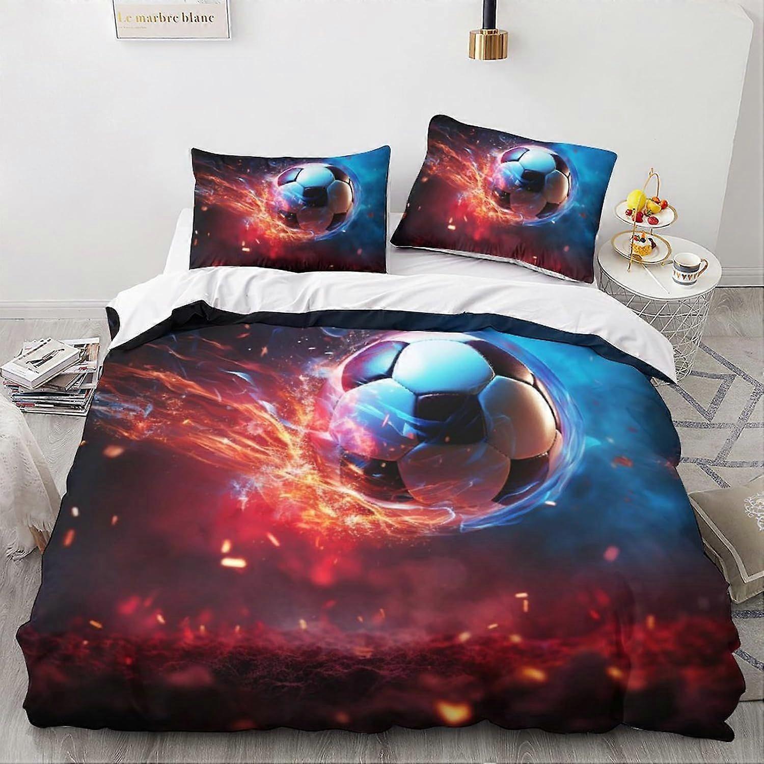 LikeEj Fotboll Påslakan Set,3D Sport Printing Tema Sängkläder Set,Mjuk Microfiber Fotboll Sängkläder Set för tonåring 3 stycken, för heminredning