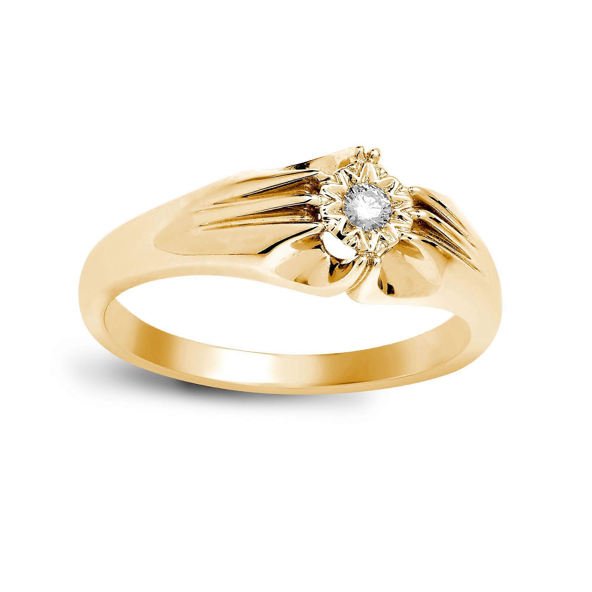 Jewelco London Men's Solid 9ct Yellow Gold Gypsy Set Round H I2 0.1ct Diamond Gypsy Solitaire Ring 8mm