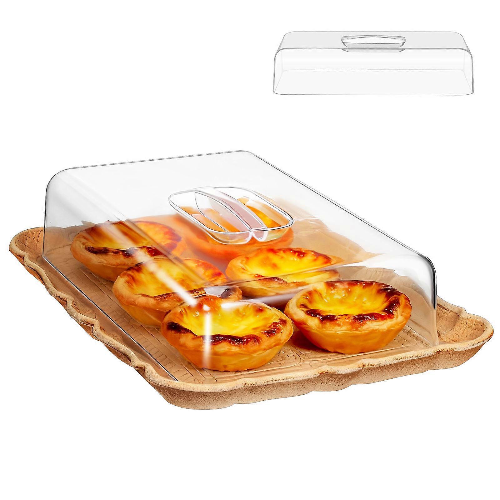 Clear Rectangle Domes Rectangular Cake Stand With Lid For Home Users 27.50X17.00X6.00CM Easy to Clean 1Set
