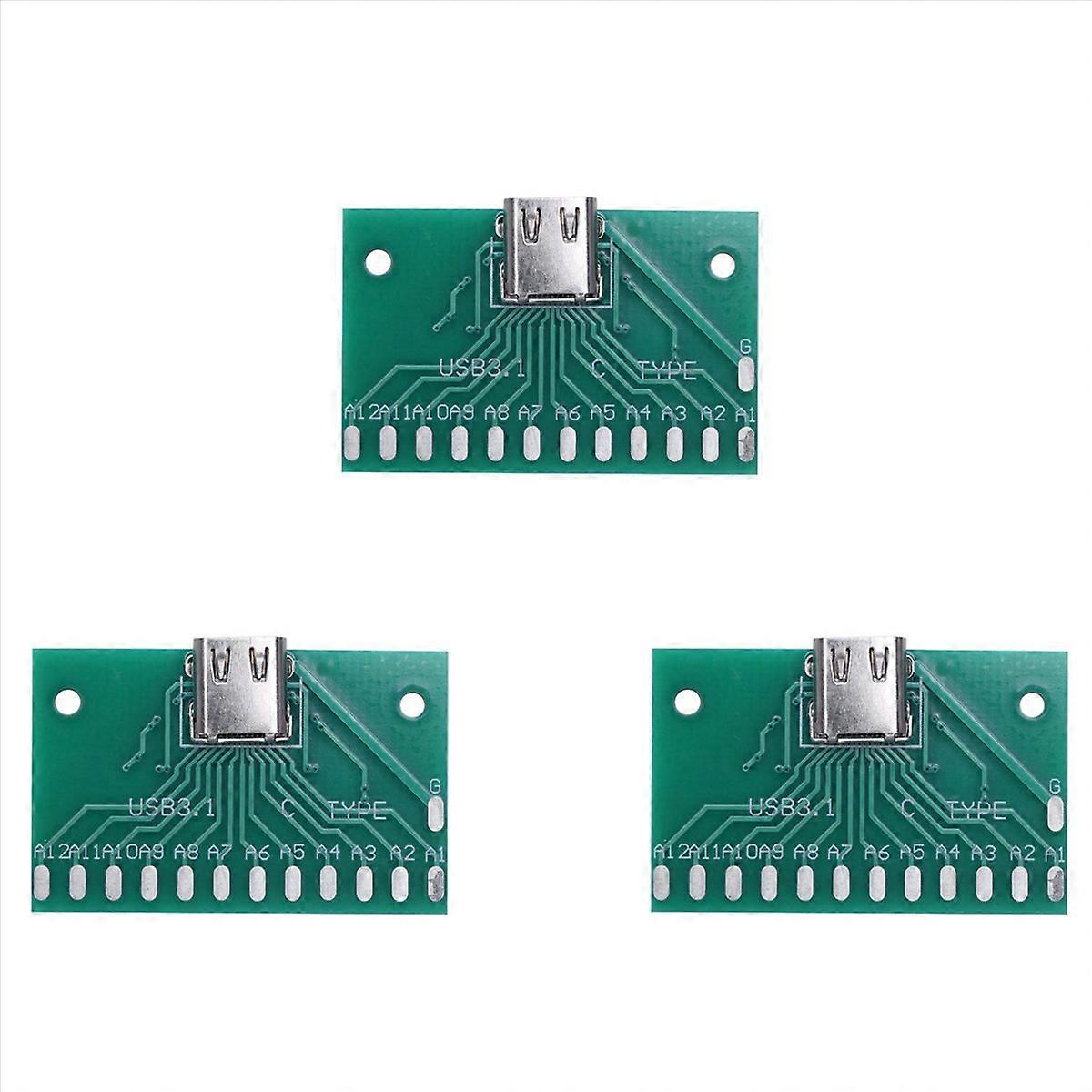 3X DIY 24Pin USB-C USB 3.1 Type C Female Socket Connector Smt Type with Pc Board