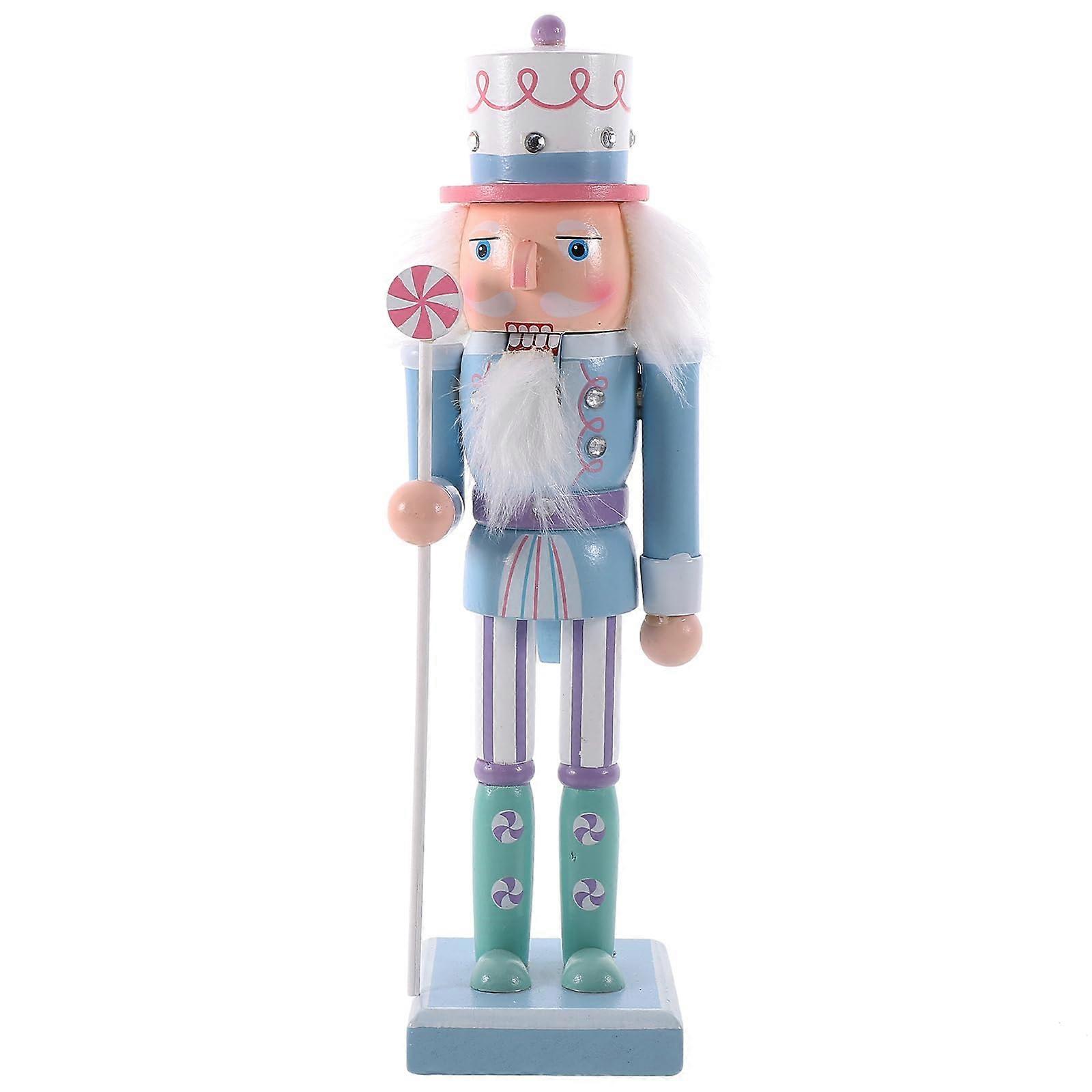 Christmas Wooden Nutcracker Soldier Figurine Handpainted Holiday Tabletop Ornament Blue
