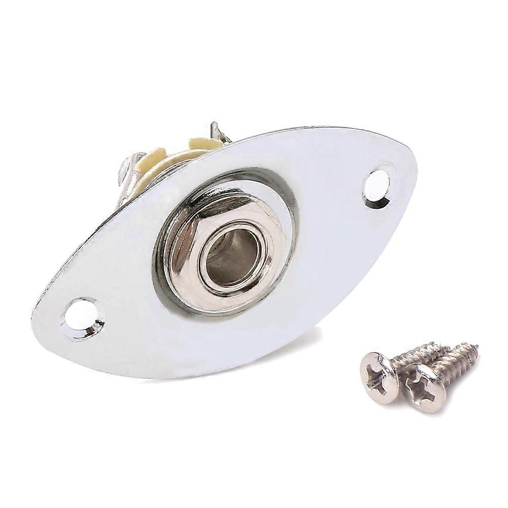 Guitar Output Jack Indented Oval Pickup Socket with 2 Mounting Screws Silver