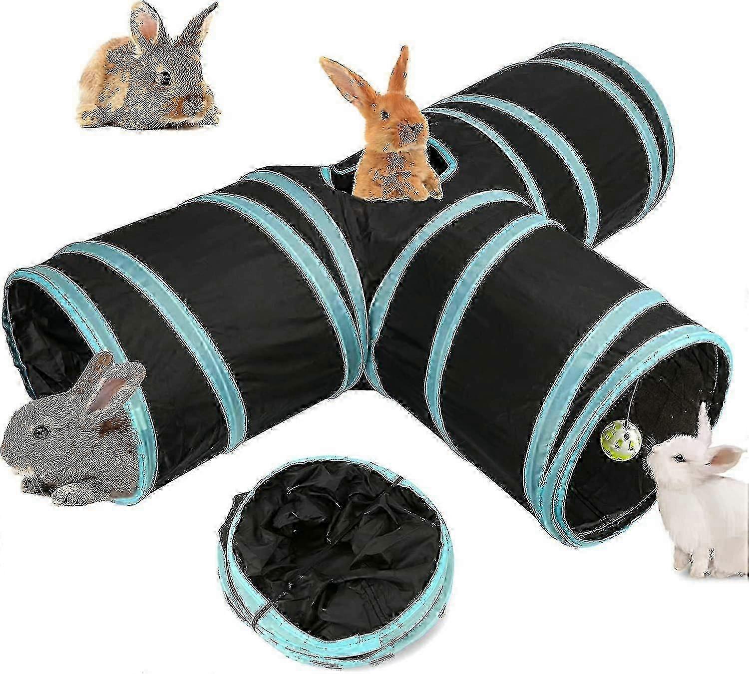 Bunny Tunnels Tubes Collapsible 3 Way Bunny Hideout Small Animal Activity Tunnel Toys For Dwarf Rabbits Bunny Guinea Pigs Kitty Blue -_ZKD22