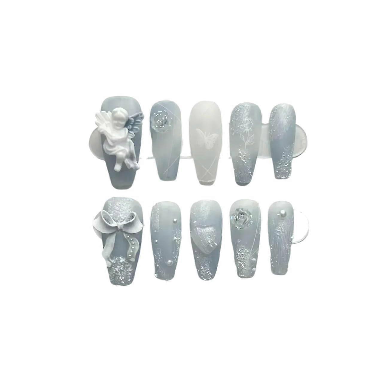 Handmade Long Press On Nails 10pcs Set with Detachable Durable False Nail Tips, Glamorous Style