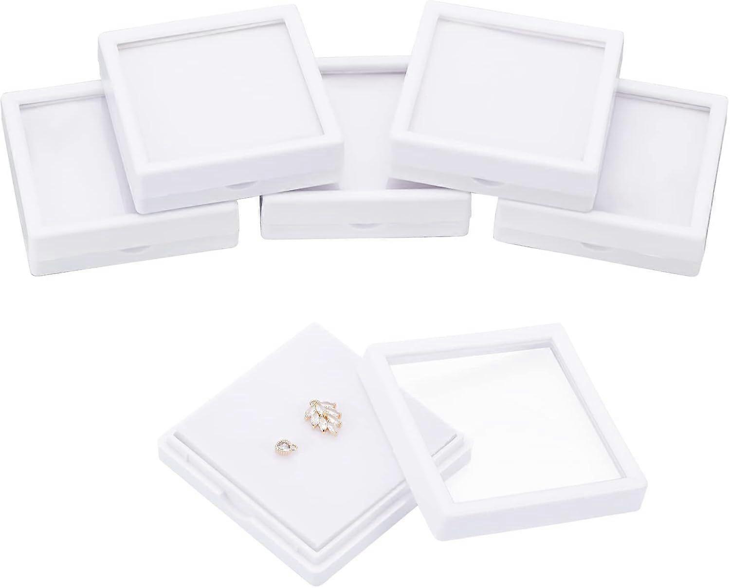 6Pcs White Gemstone Display Box with Sponge Cushion Gift Boxes Clear Window Box for Jewelry Diamond Gift Packing2.8"x2.8"x0.8"
