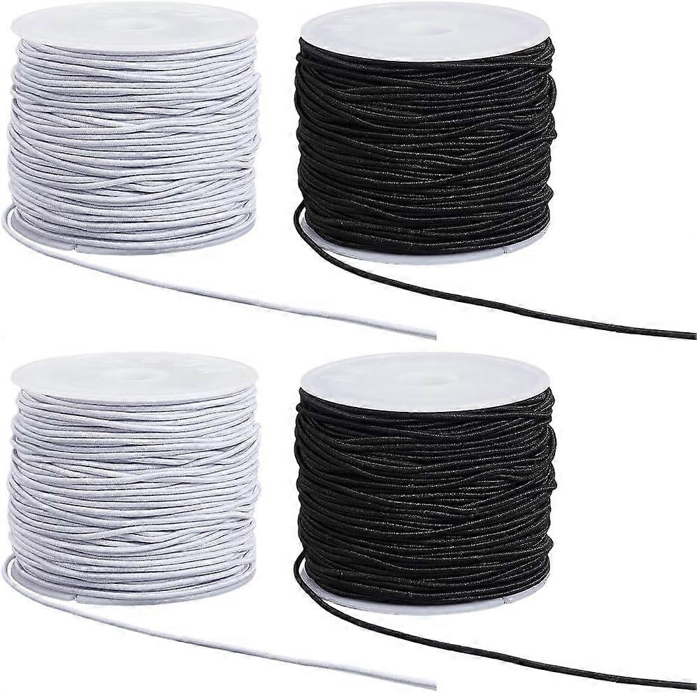 4 Rolls 1 MM Elastic String Cords Round Sturdy Stretchy Black White Soft Fibre Beading Thread Arts Sewing Accessories Cord Bulk for Jewelry Making Nec