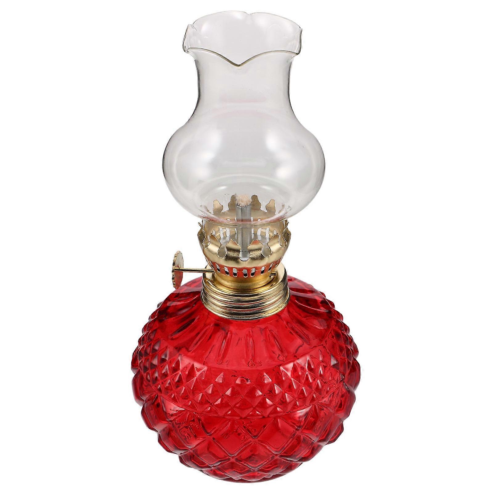 Red Vintage Oil Lamp for Home Decor with Adjustable Flame