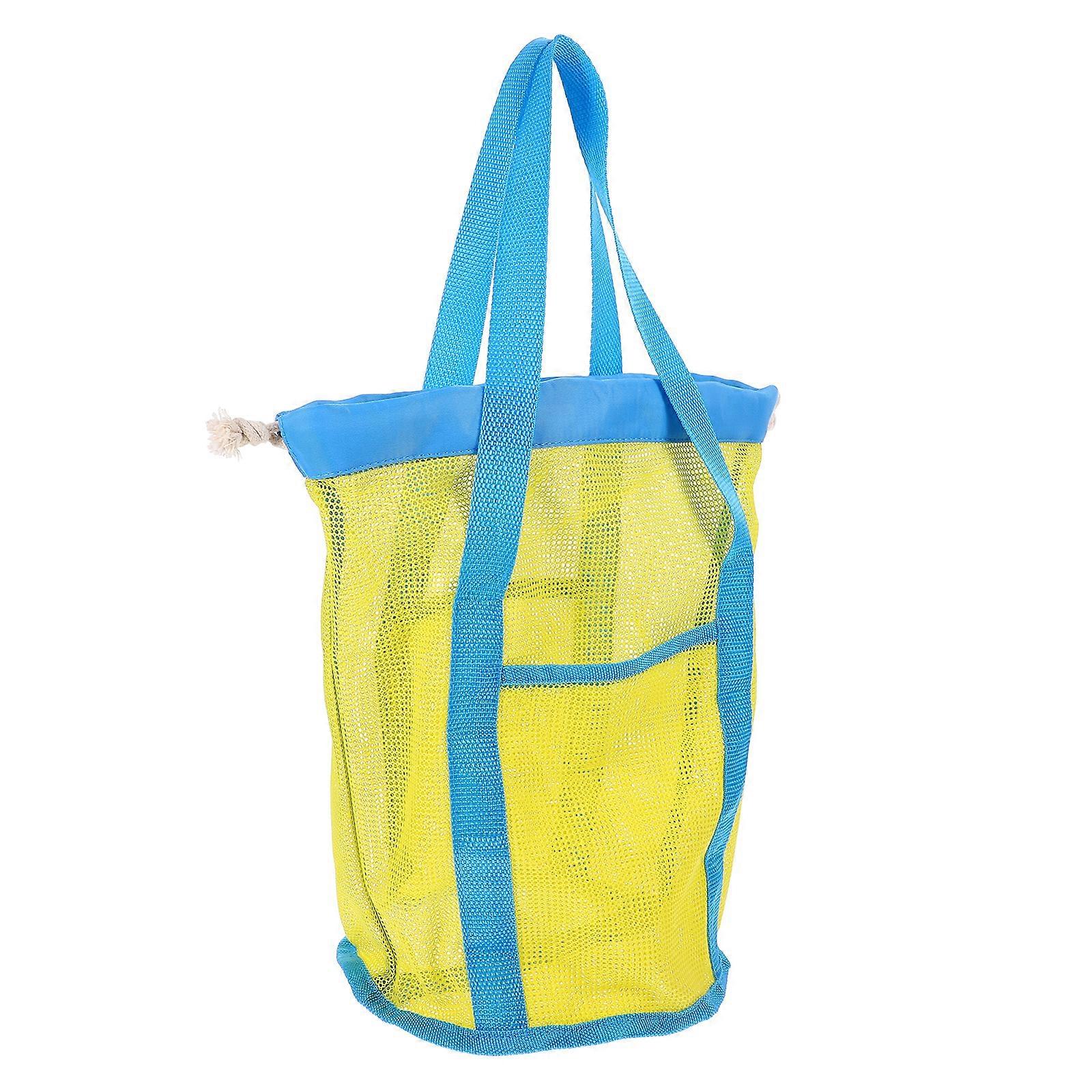 Yellow Mesh Beach Bag for Storage with Drawstring Beach Tote Bag