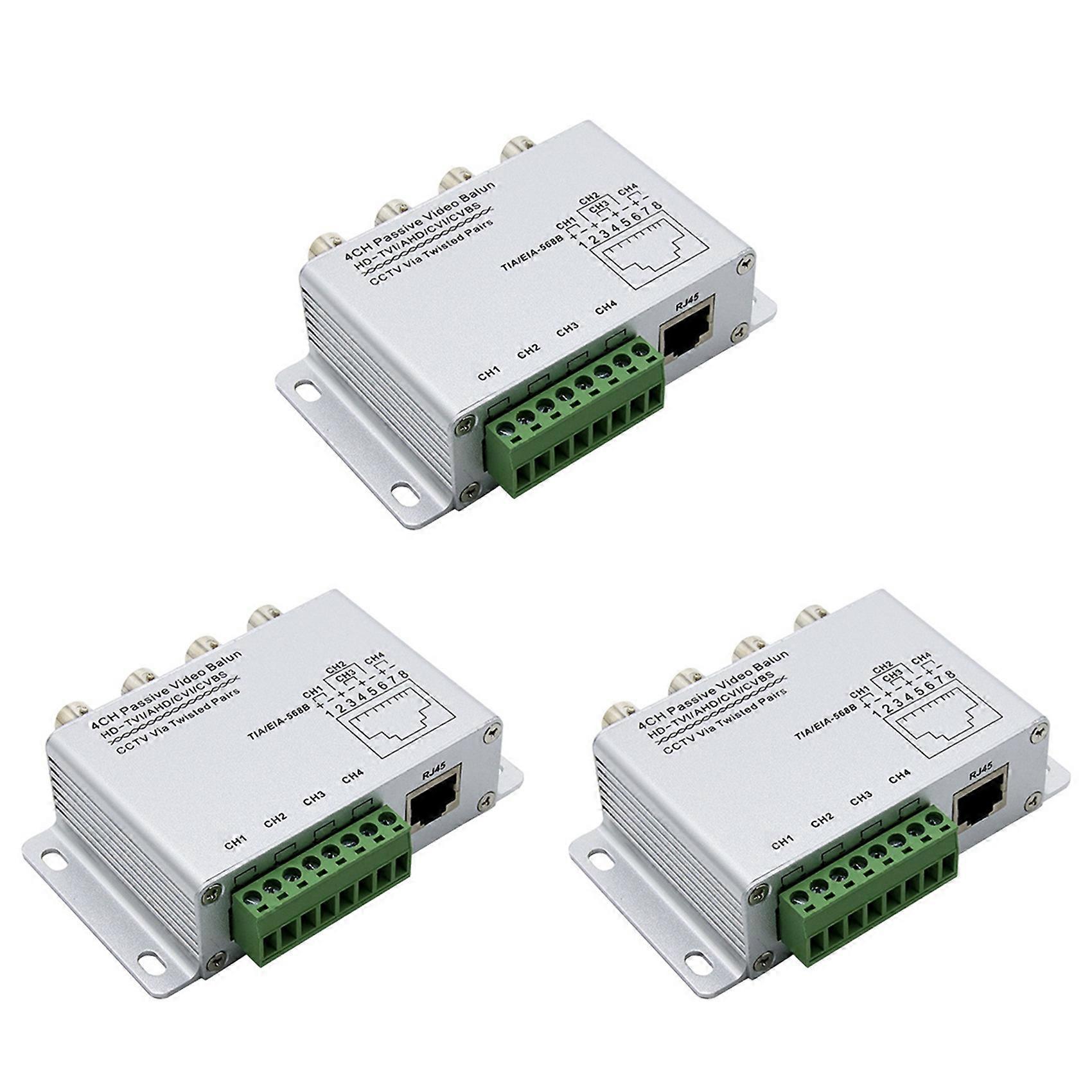 3X 4CH Passive Video Balun for TVI CVI AHD Cameras CCTV Via Twisted Pairs UTP Video Balun 4CH Transceiver