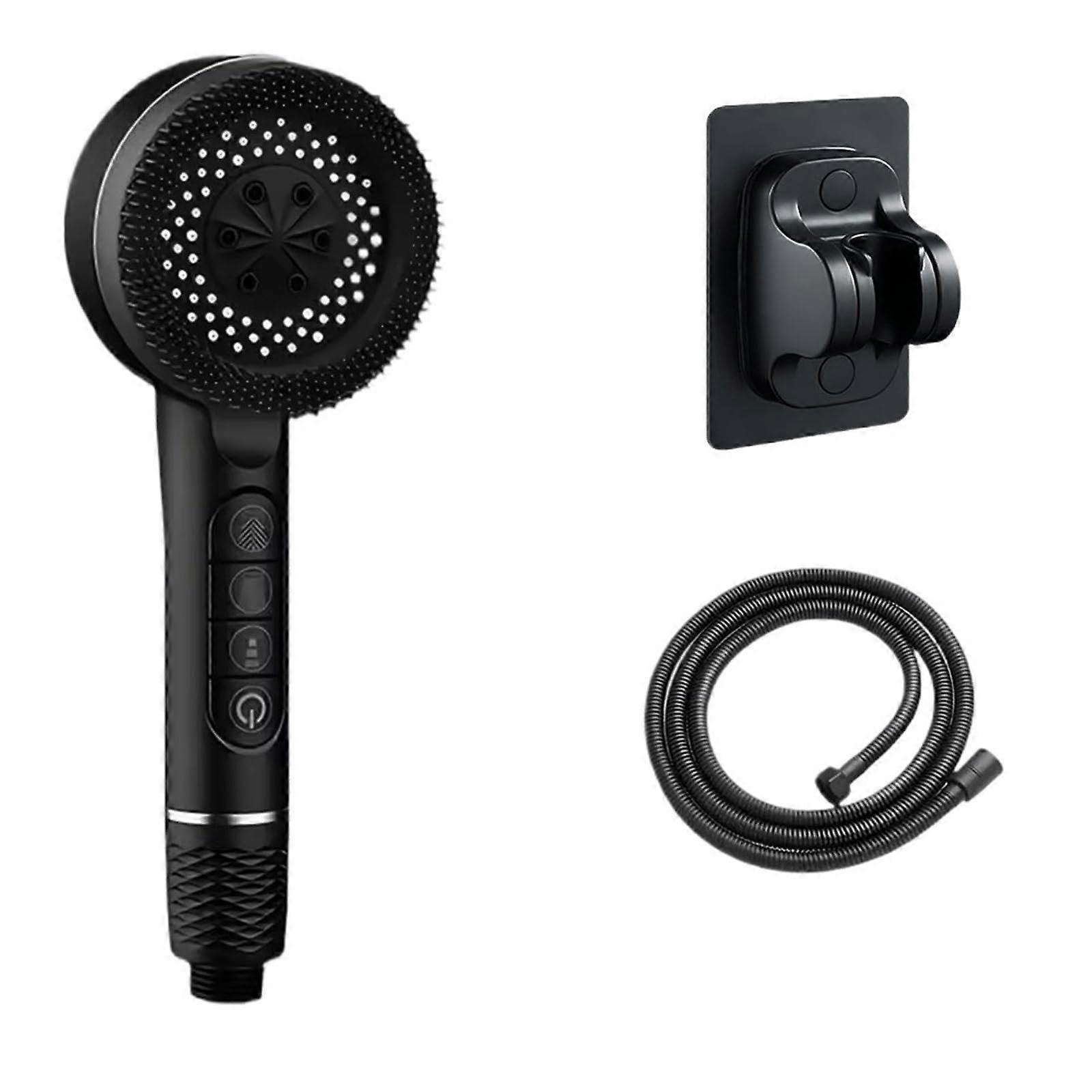 Pressure Handheld Shower Head with Filter, 4 Modes, Water Saving, OneKey Stop, Black Set