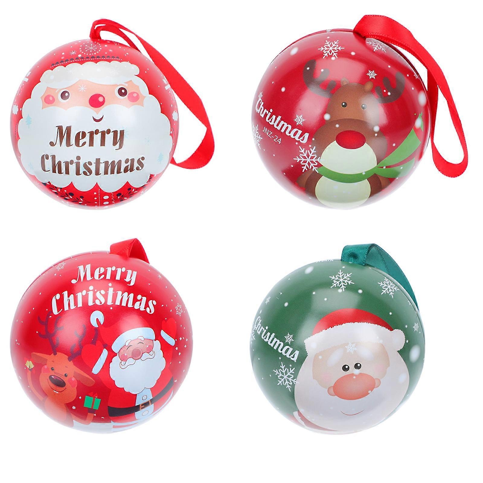 4pcs Ball-shaped Candy Storage Boxes Candy Package Boxes Christmas Ball Pendant Random Style