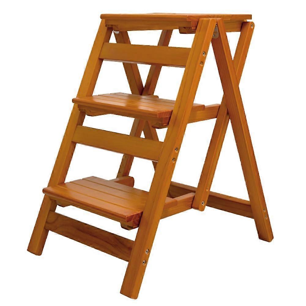 Wooden Folding Step Stool for Adults with AntiSlip Wide Platform, 3 Step Ladder Chair, 330lbs Capacity