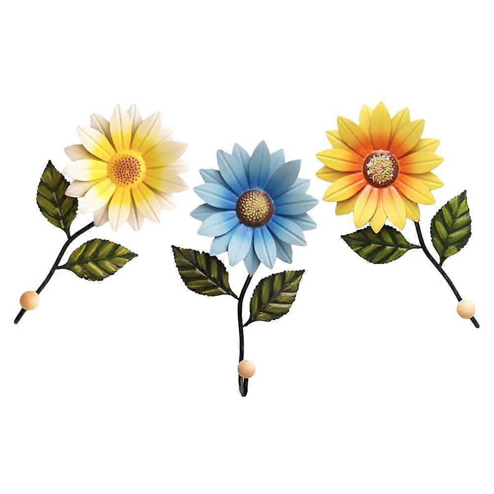 Assorted Color Daisy Wall Hooks Metal Wall Hanger for Storage 3Pcs Set