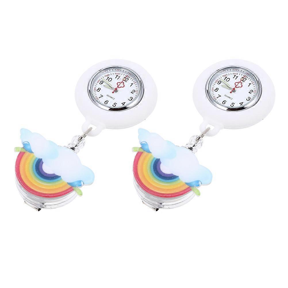 Nurses Fob Watch Portable Pocket Checking Rainbow Pattern Design 2Pcs