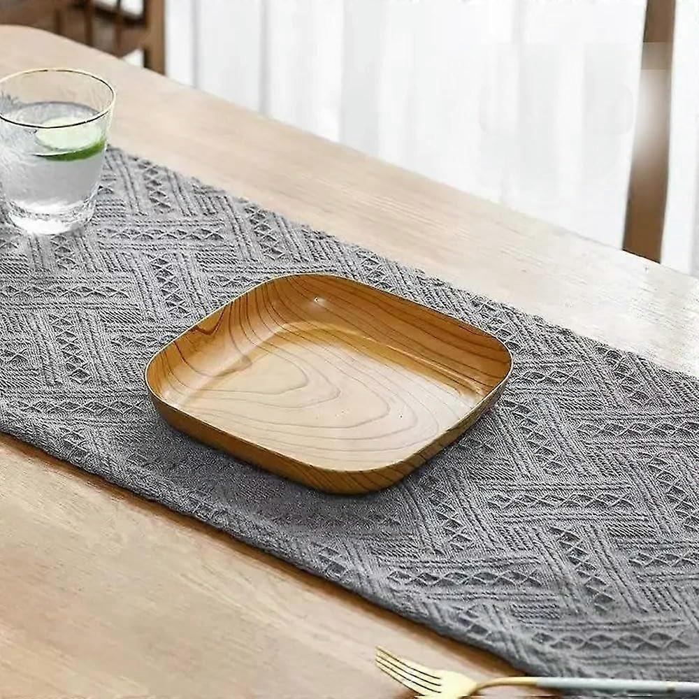 Square Serving Plate 20cm Imitation Wood Plastic Snack Tray Easy Clean MultiPurpose Tabletop Use