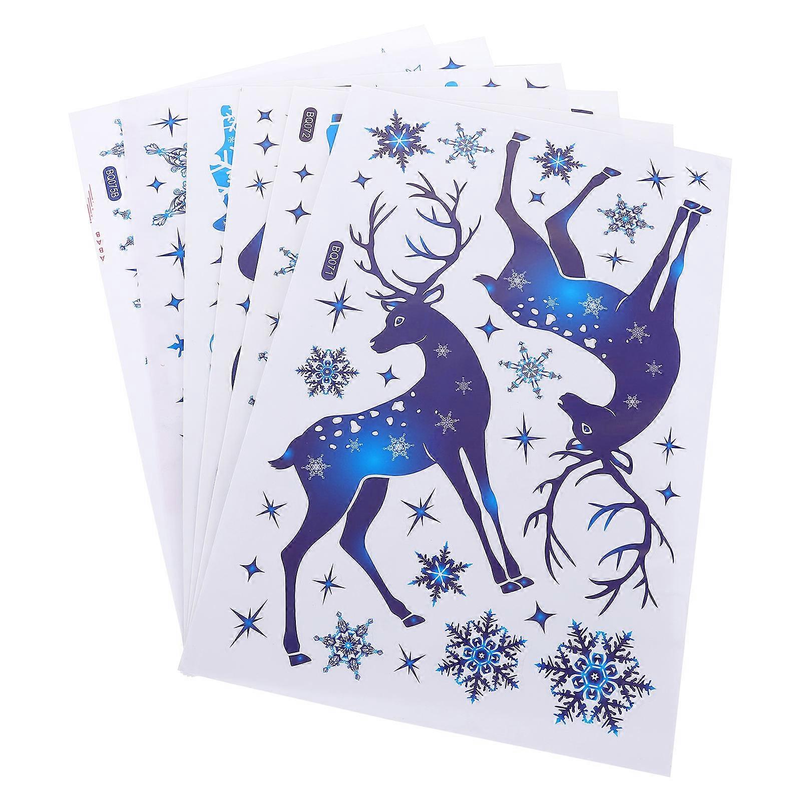 Blue Christmas Snowflake Stickers PVC Material for Wall 6Pcs Pack