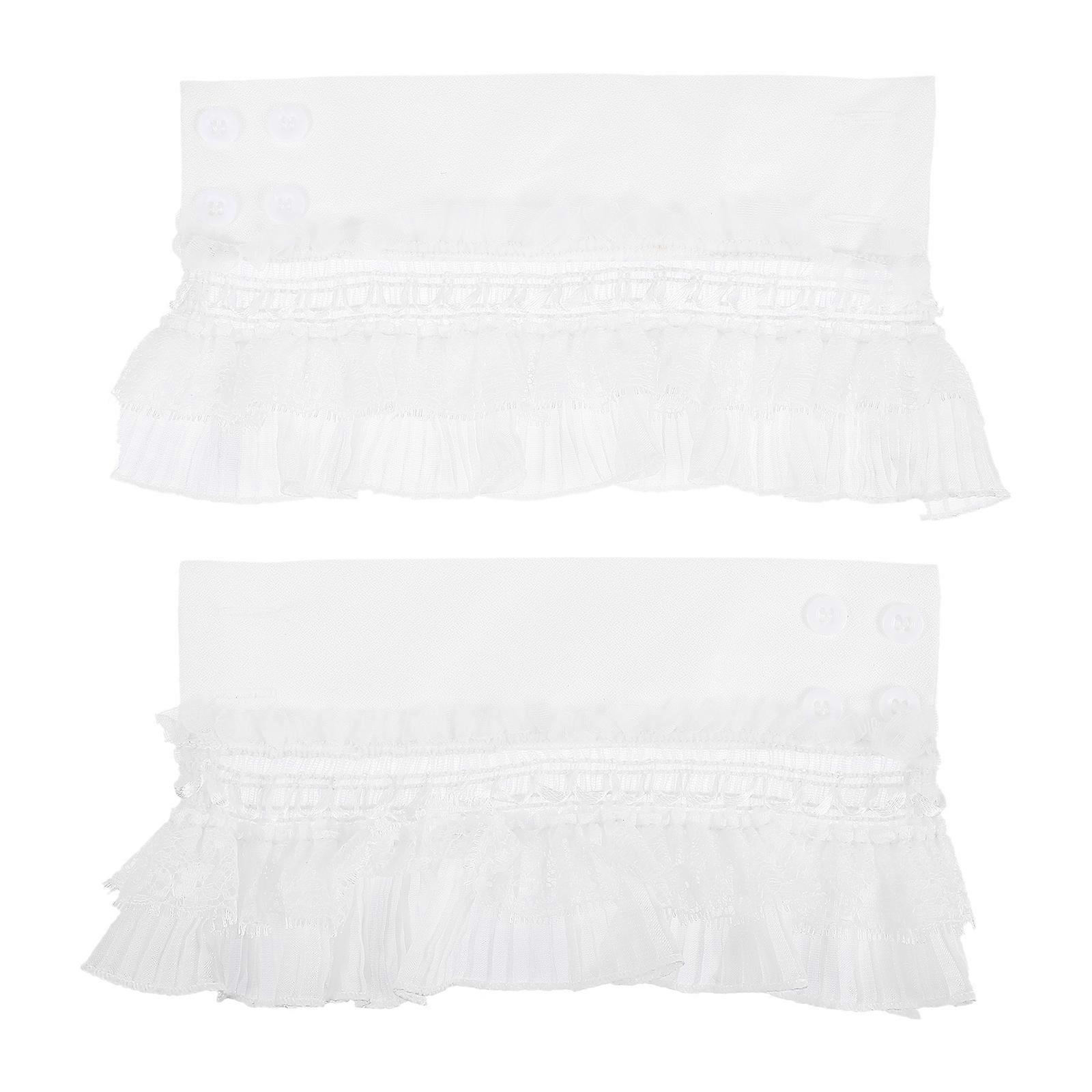 False Sleeves Ruffled Pleated Lace Fabric Romantic White 1 Pair