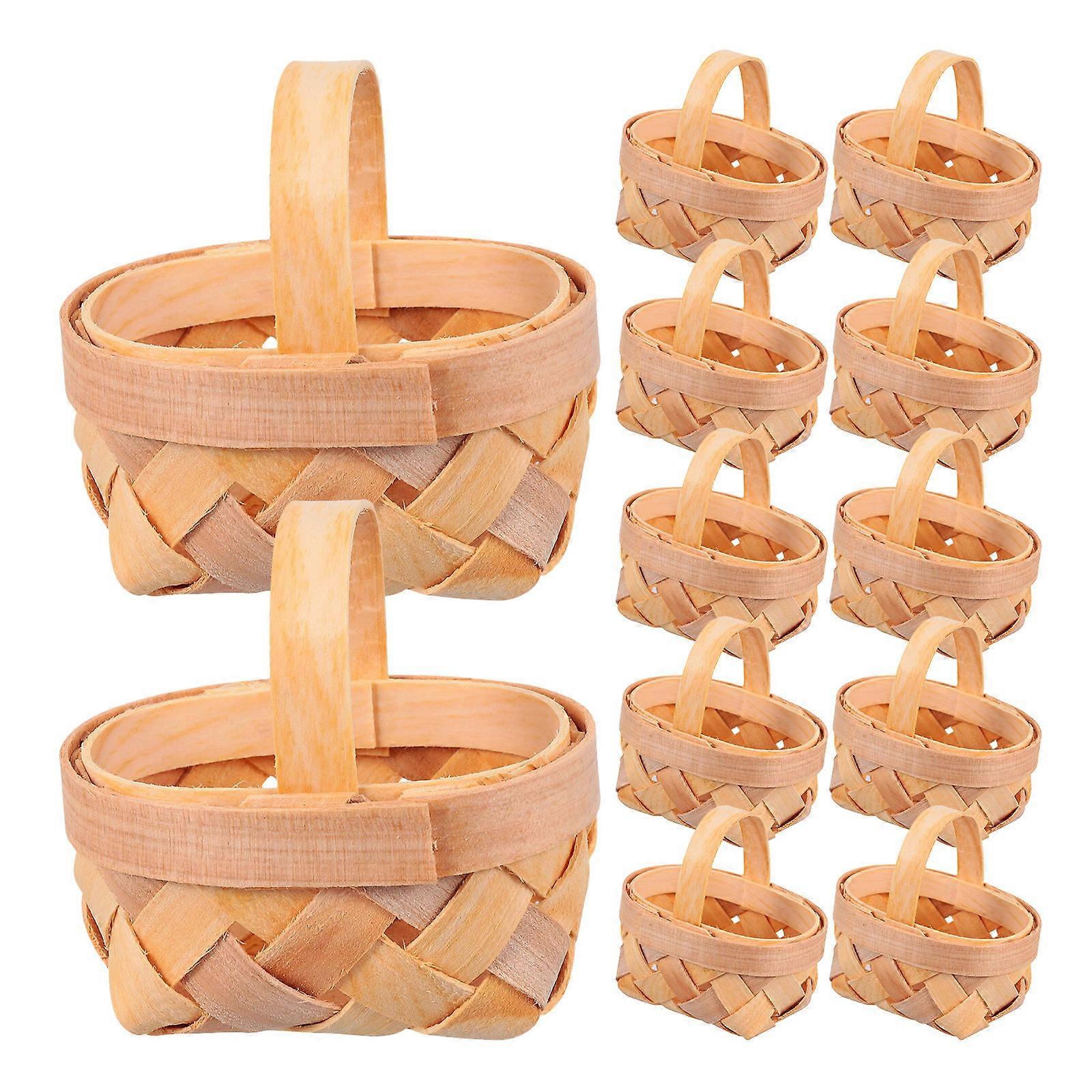 Tiny Baskets For Picnic Manual Woven Mini Baskets Chocolate Decorative Storage Round Handle 12Pcs