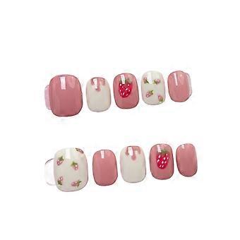 Brown Checkerboard Press On Nails with Cute Teddy Bear Accent, Reusable Handmade Set S