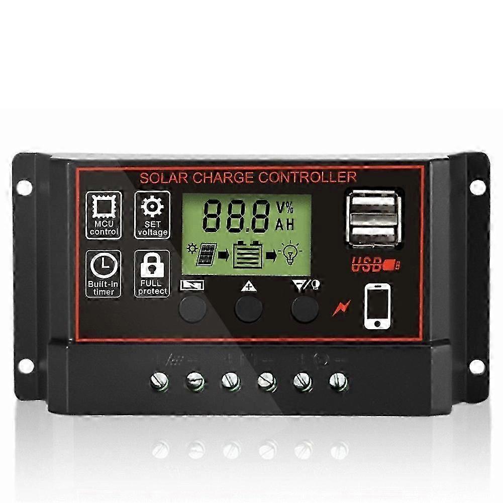 10-30A Solar Panel Regulator Battery Charge Controller LCD Auto Dual USB 12V/24V