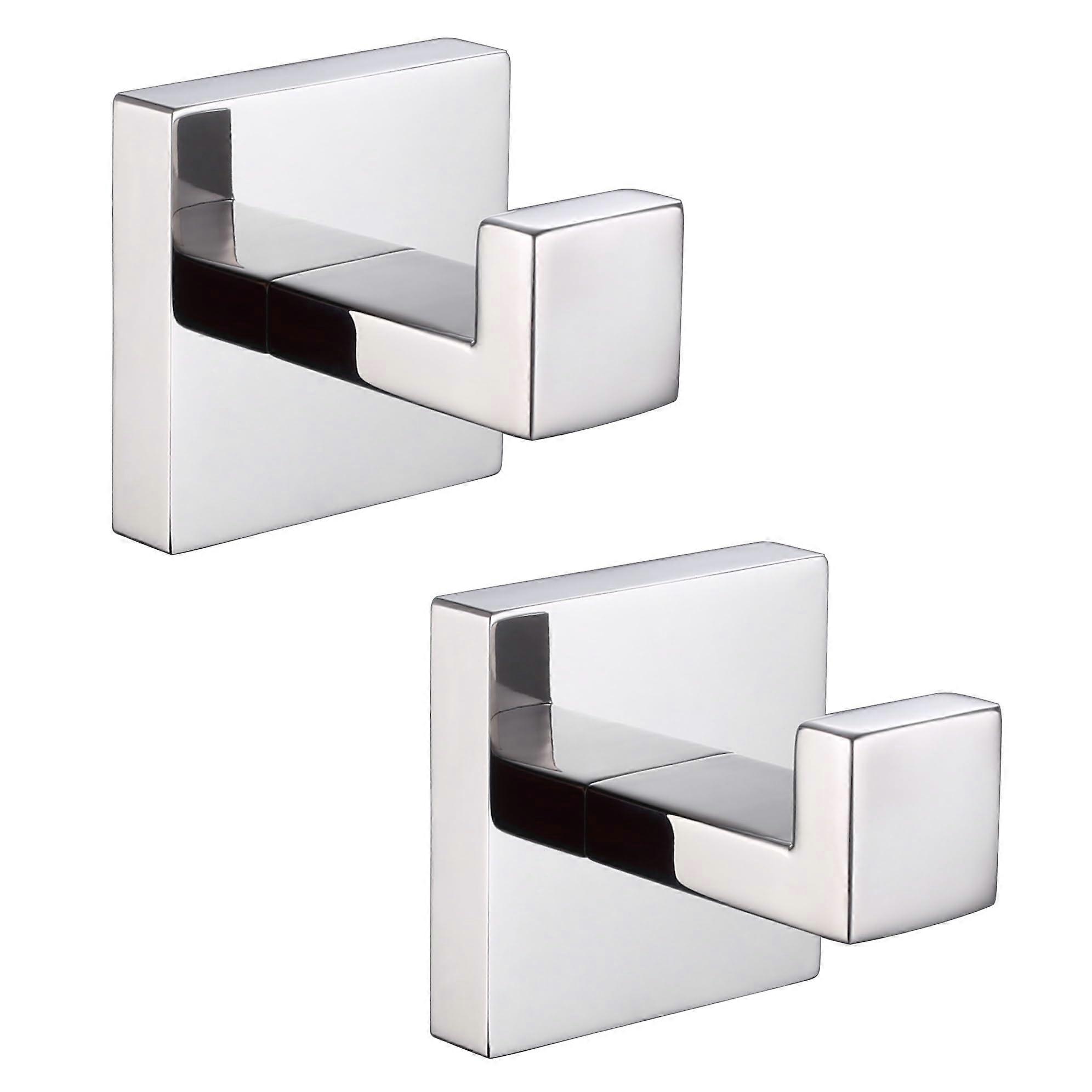 2pcs Self Adhesive Stainless Steel Towel Hooks Rustproof Square Wall Mount for Bathroom and Kitchen