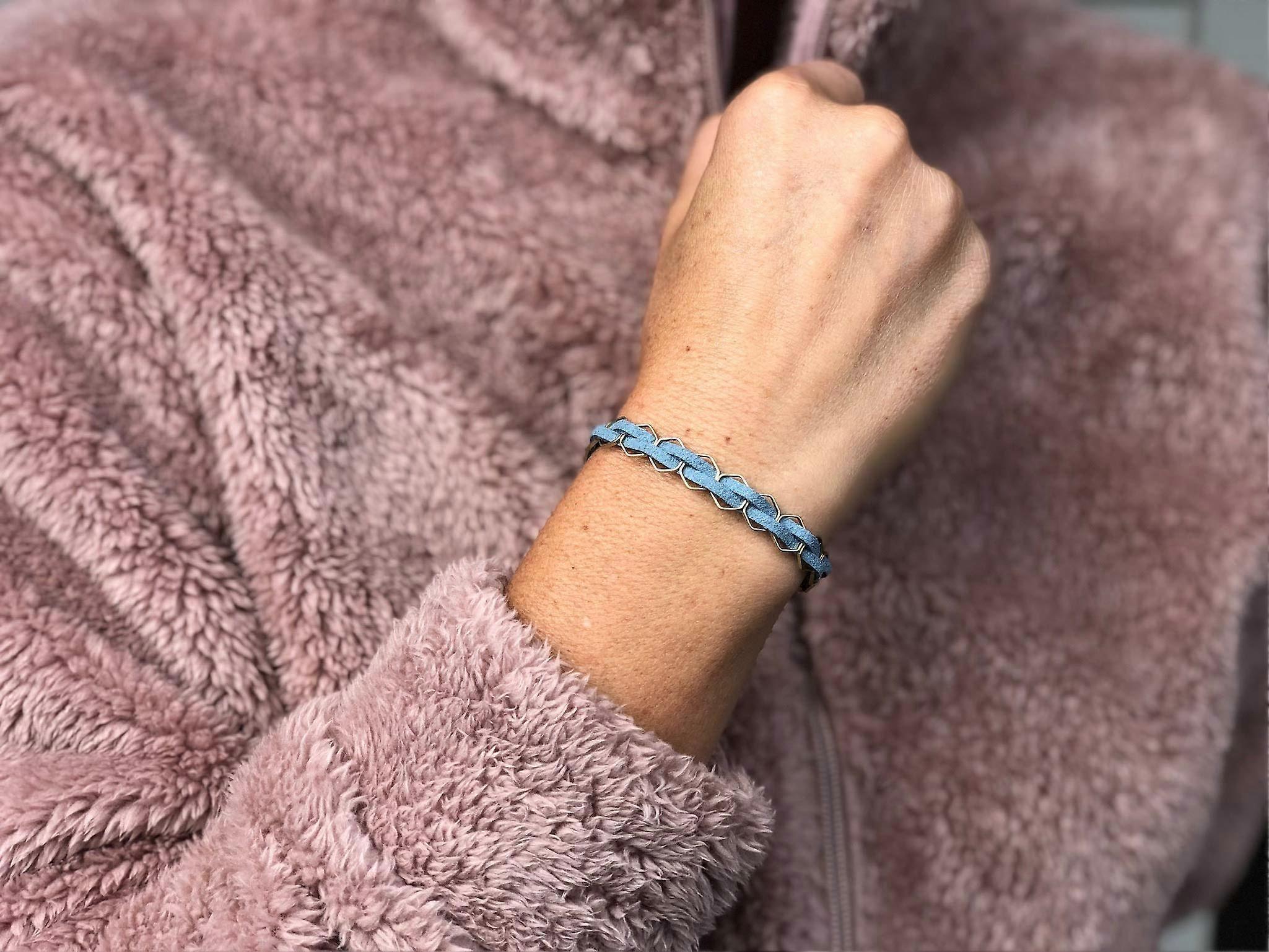 Handmade Hexagon Essential Oil Diffuser Bracelet Blue Vegan Suede Aromatherapy Adjustable Fit