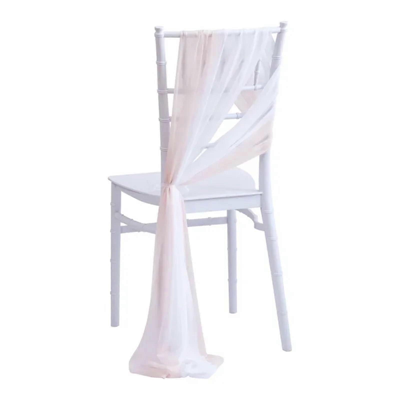 Light Pink and White Wedding Chair Sashes Chiffon Bows Rustic Elegant Decor 10 Pcs