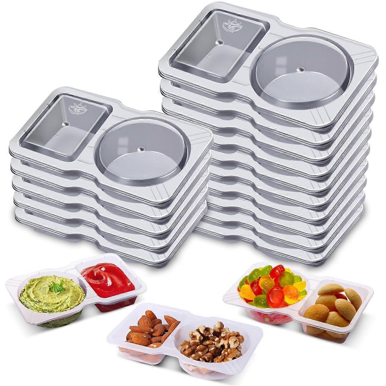 20Pcs Leakproof Double Compartment Condiment Container, Dipping Sauce Cups with Lids for Bento Box