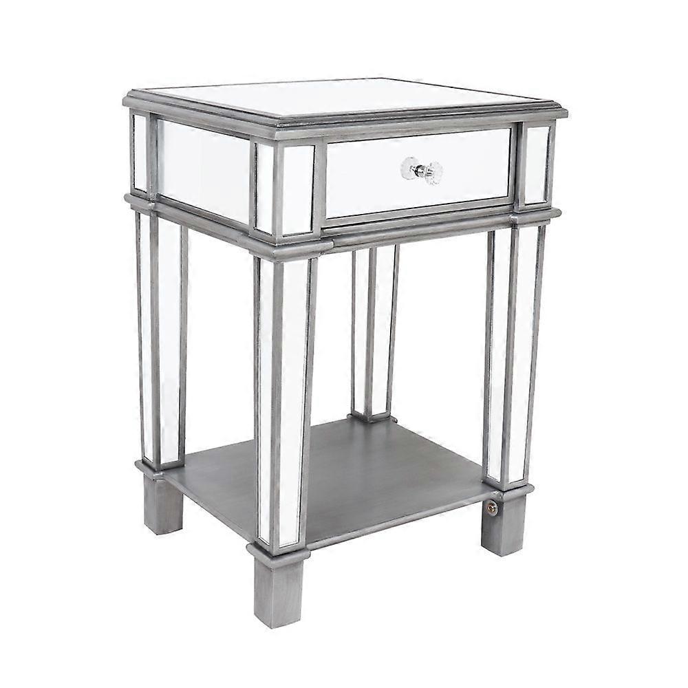 Luxury Silver Mirrored Side Table Drawer Sofa Side Bedside Comodino