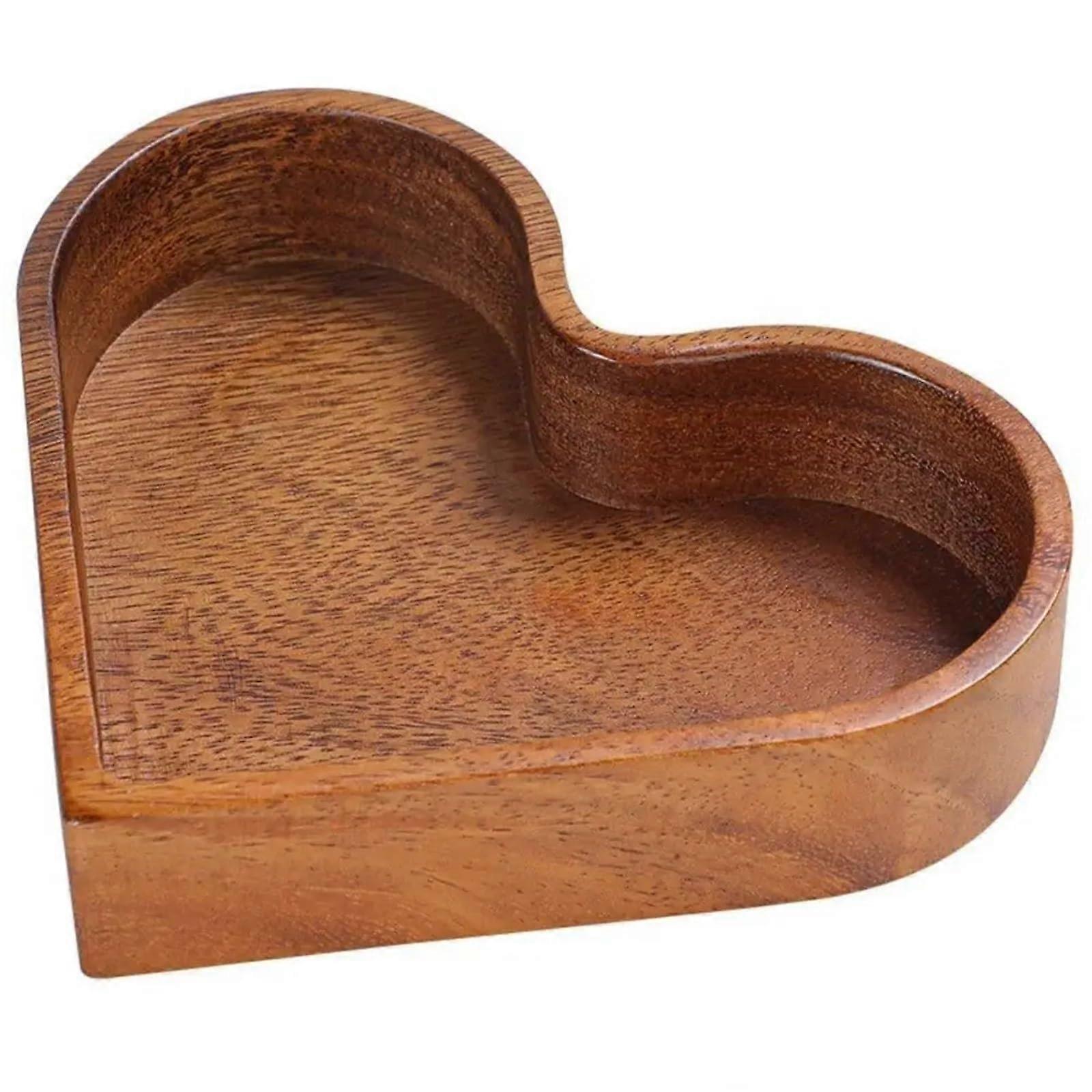 Walnut Serving Tray HeartShaped Solid Wood Snack Plate Stackable Fruit Server 1pc