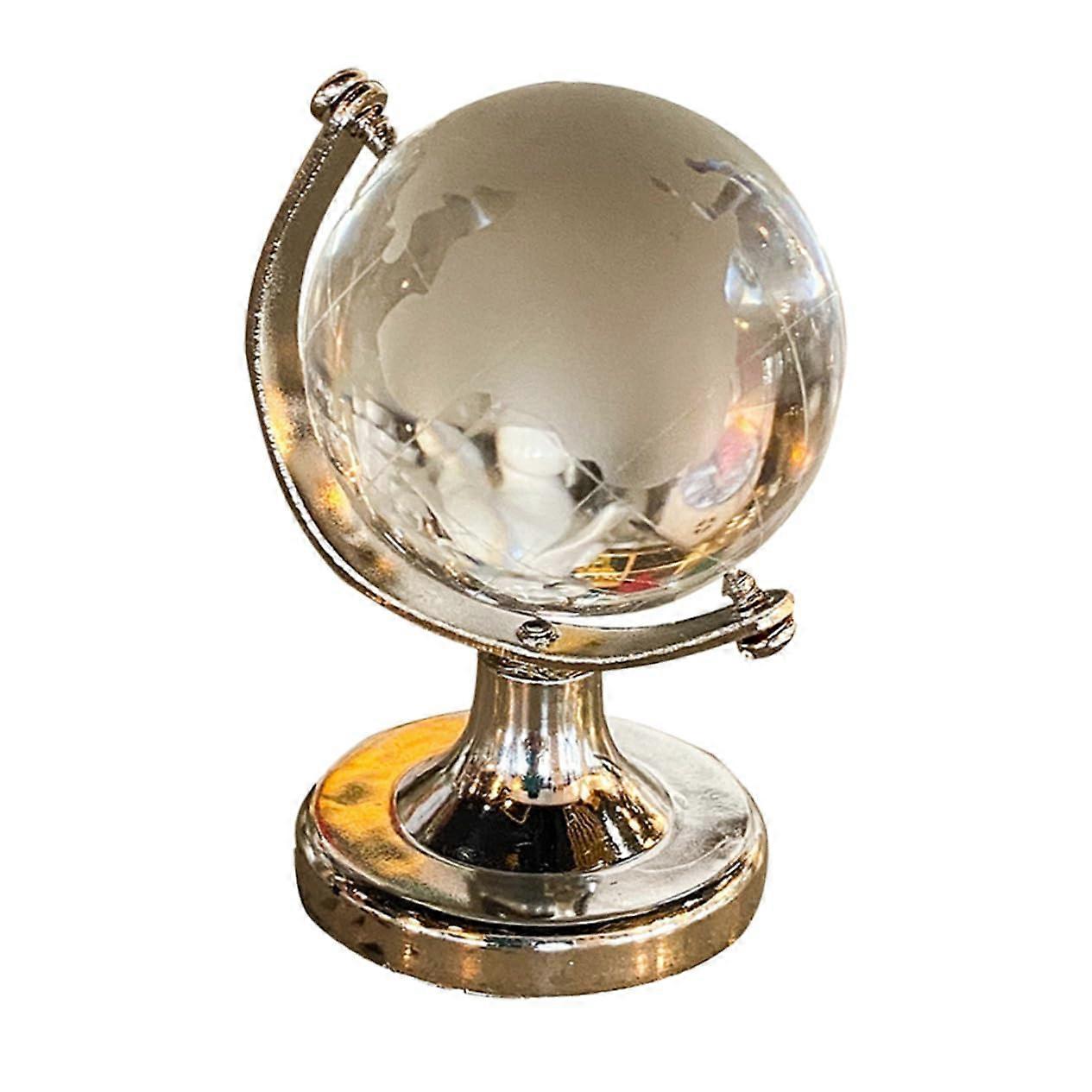 Glass Globe Ornament with Rotatable Vintage Map, Small Desktop Borosilicate World Globe Decor