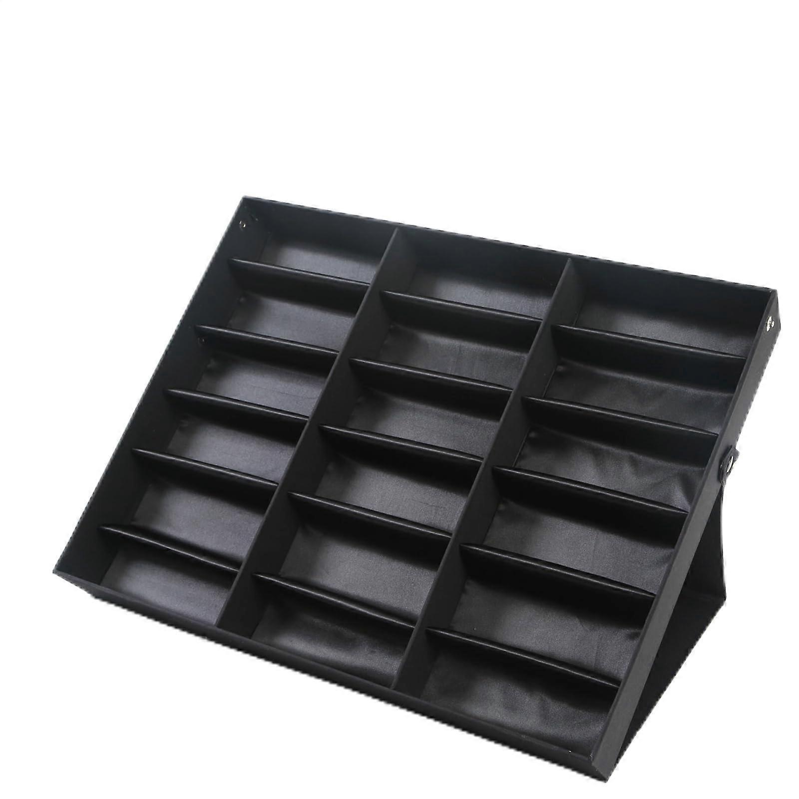 18 Grid Glasses Display Case with Foldable Lid, Black Sunglasses Organizer Box with Secure Lock