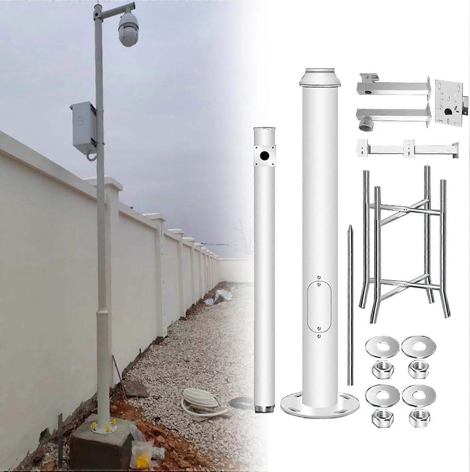 6.5ft Outdoor Surveillance Camera Pole, White Security Camera Mount with Brackets for Elevated Coverage