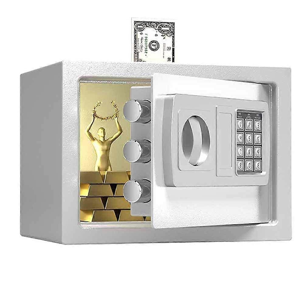 Security Safe Box with Digital Keypad, Dual Access Lock, Compact Steel Design, White Interior
