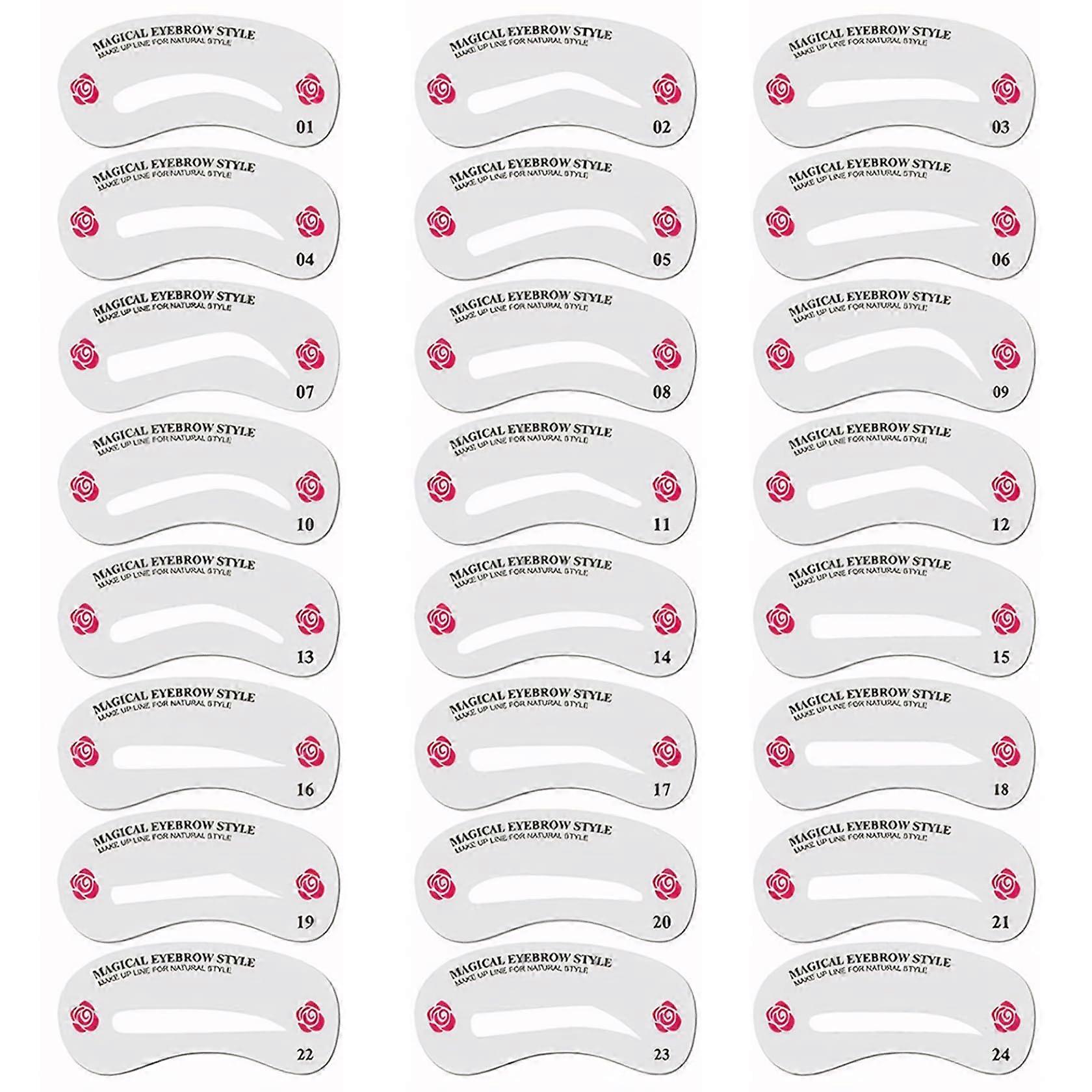 24 Styles Eyebrow Stencil Kit for Beginners, Reusable Eyebrow Shaping Template with Ruler for Quick Brow Shaping