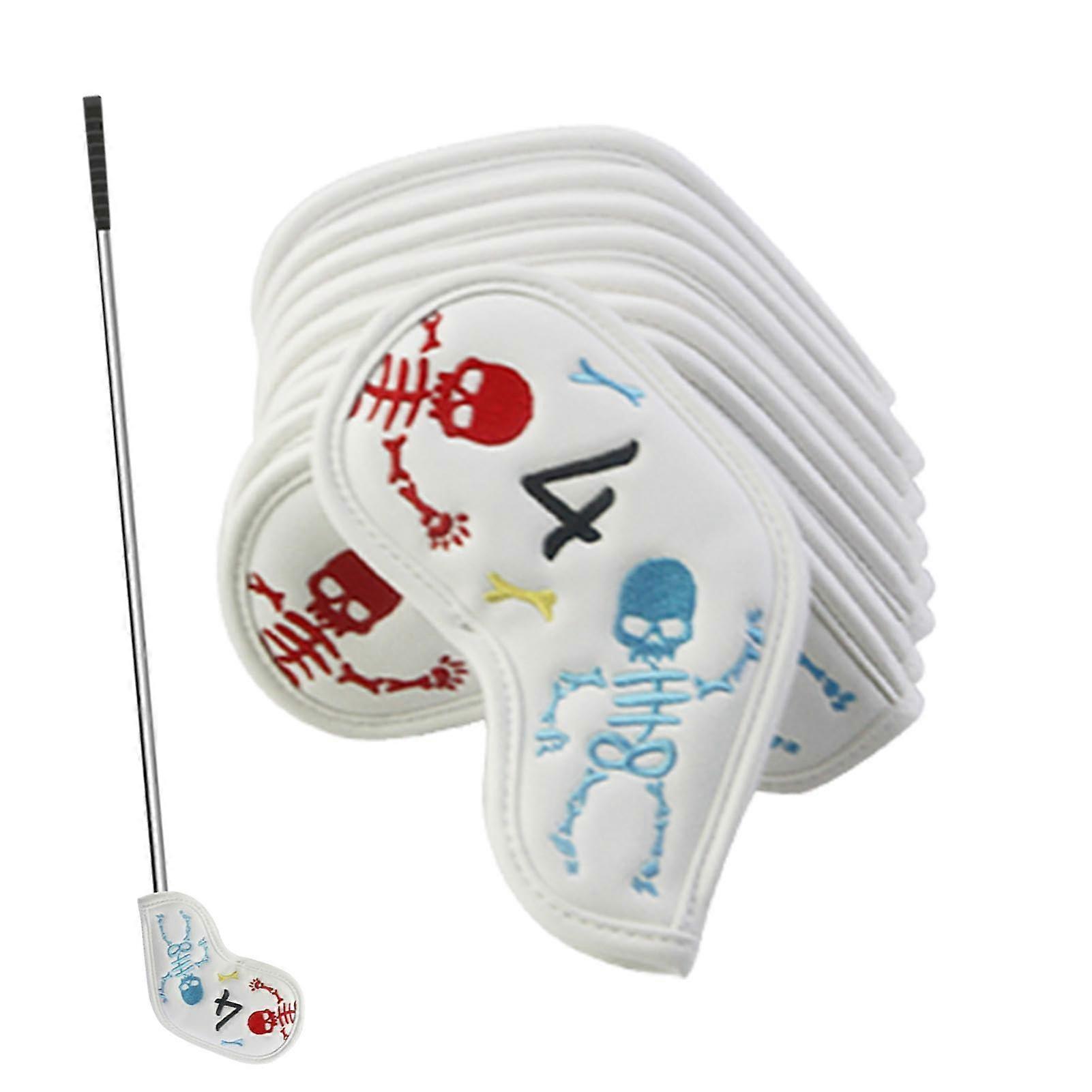 Golf Club Head Cover Set White Skeleton Pattern PU Leather Waterproof ScratchProof for Woods