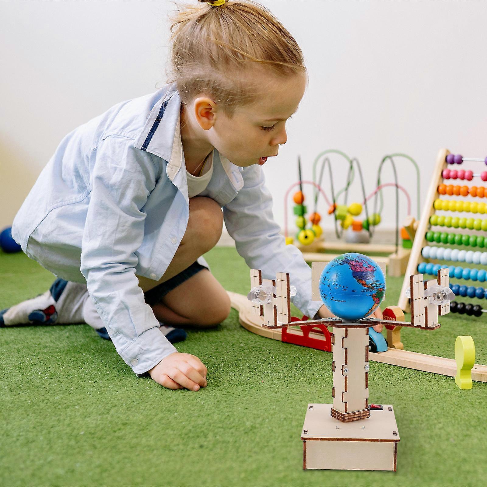 Wooden Geosynchronous Satellite Model DIY Educational Kit 1Set Toy