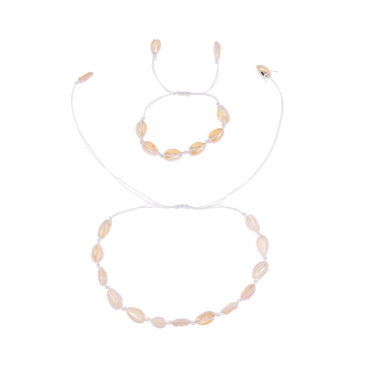 Chain Bracelet and Necklace Set for Wearing White Shell Handmade