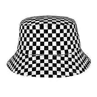 Black and White Checkered Bucket Hat, Wide Brim Sun Protection, Foldable Lightweight Unisex Outdoor Hat