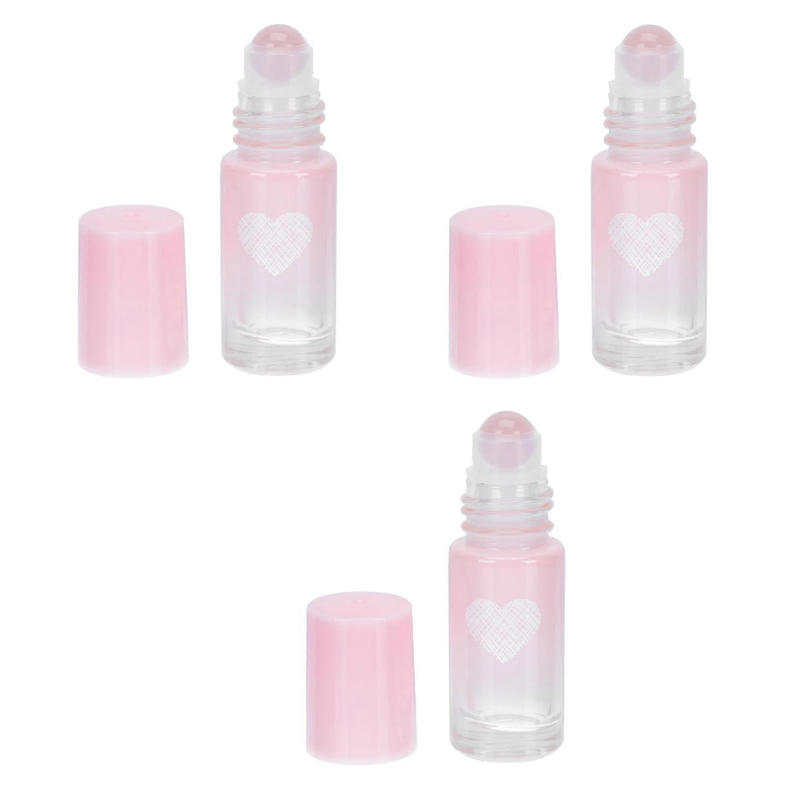 Pink Heart Pattern Roller Ball Bottles for Perfume Storage 3Pcs Set