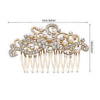 Exquisite Bride Hair Comb Delicate Headwear Headdress Wedding Dress Accessories Party Hair Ornament for Female Women (Golden)