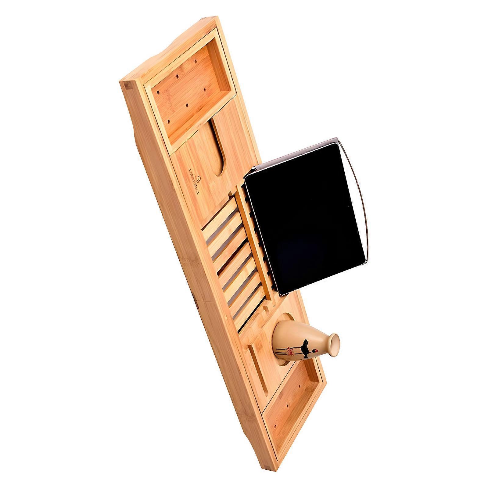 Premium Spa Wood Soaking Tray With Extendable Structure And Multiple Storage Sections Multicolor