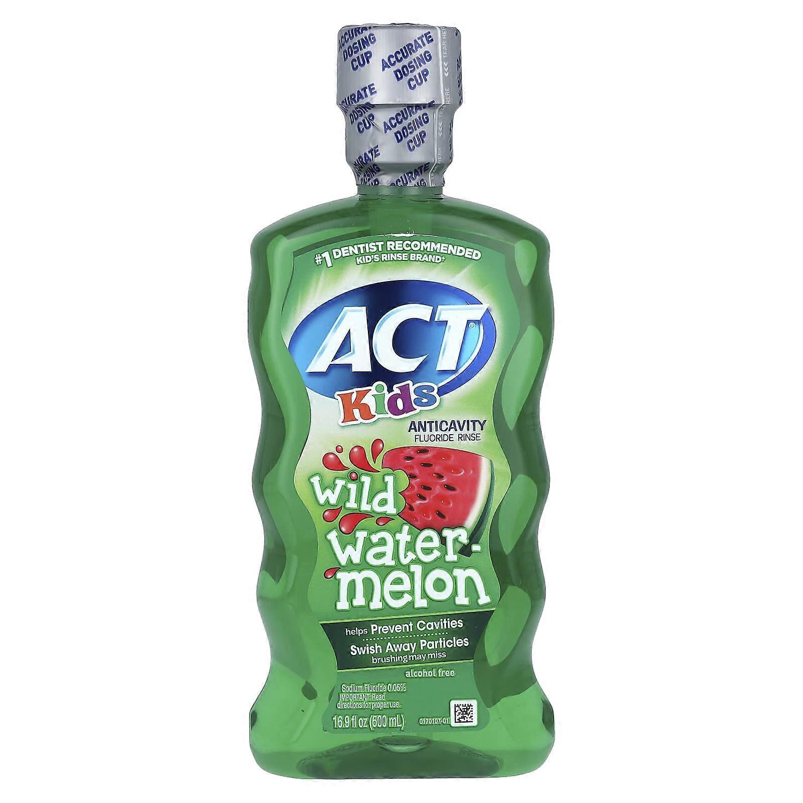 ACT, Kid's, Anticavity Fluoride Rinse, Alcohol Free, Wild Watermelon, 16.9 fl oz (500 ml), 4-Pack